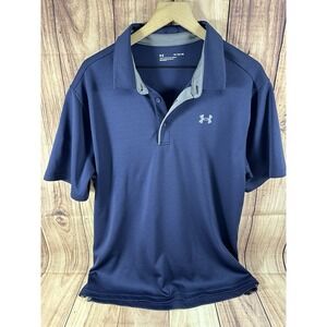 UNDER ARMOUR Mens XL Polo Shirt  Short Sleeve Navy Blue Loose Fit XLARGE